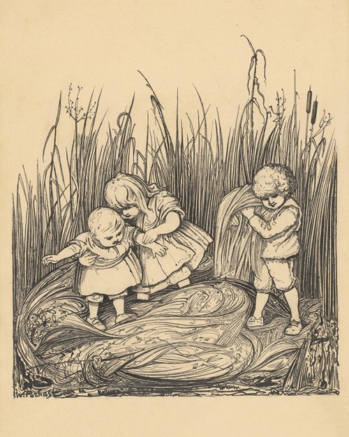 Drie kinderen in het riet