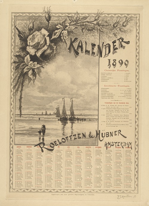 Kalenderblad voor het jaar 1890