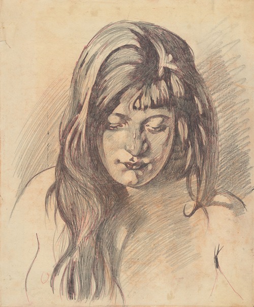 Portret van een meisje, met neergeslagen blik