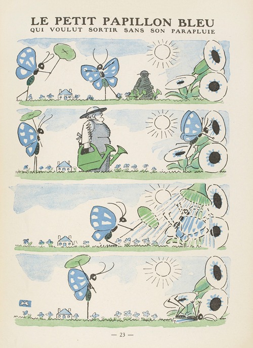 Le petit papillon bleu; qui voulut sortir sans son parapluie