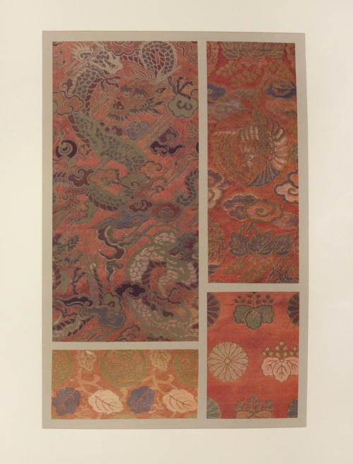Dragon ; oiseaux et plantes stylisées ; feuilles et rosaces ; paulownia et rosaces