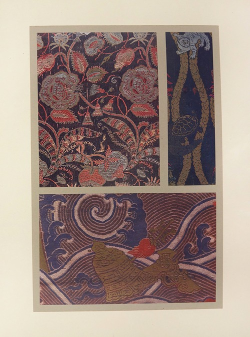 Fleurs stylisées ; tigre et tortues ; motifs ornementaux