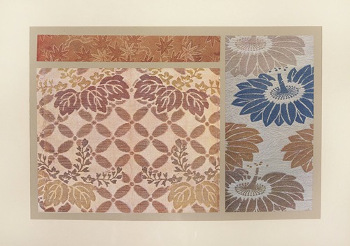 Feuillages ; fleurs et feuilles sur jeu de fond ; passiflores