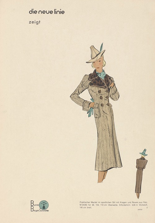 Bunte Beyer-Schnitte, die neue linie, 1939 Praktischer Mantel