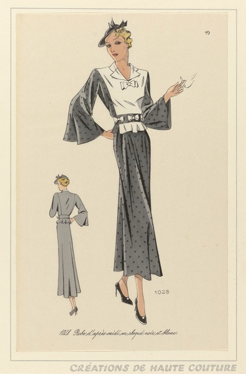 Créations de Haute Couture – Robe d’après-midi en cloqué noir et blanc