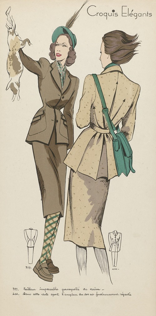 Croquis Elégants – Tailleur impeccable passepoilé de daim