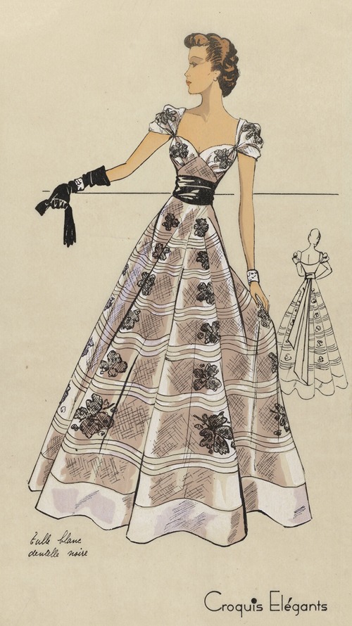 Croquis Elégants – Tule blanc dentelle noir