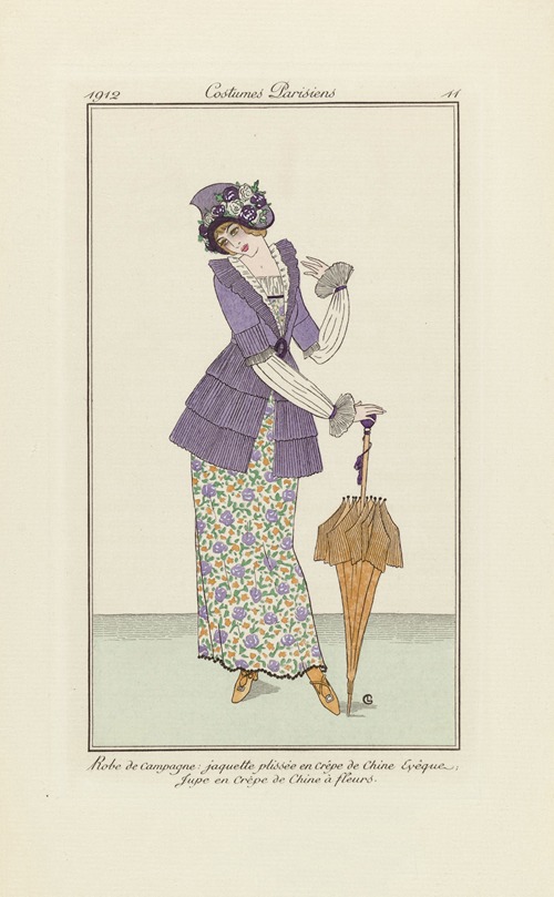 Journal des Dames et des Modes – Robe de campagne jaquette plissée en Crêpe de Chin