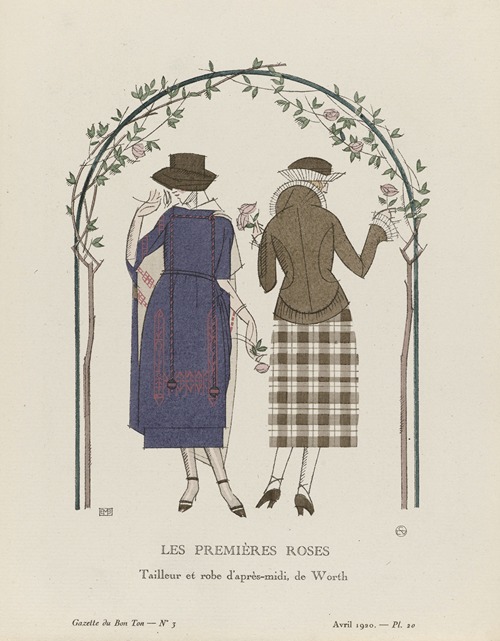 Gazette du Bon Ton – Les premières roses, Tailleur et robe d’après-midi, de Worth
