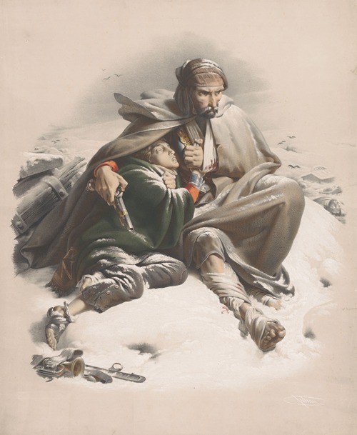 Wounded soldiers in a winter landscape