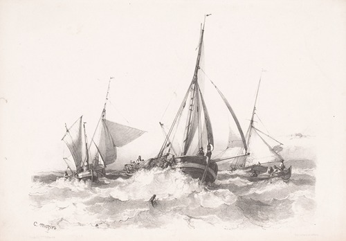 Sailboats between waves