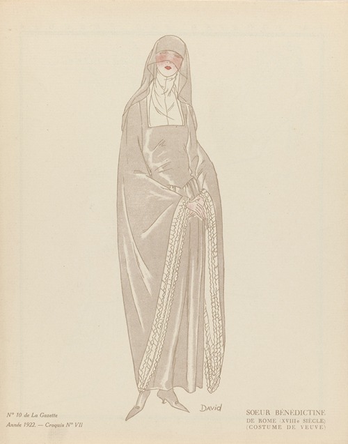 Gazette du Bon Ton – Soeur Bénédictine, De Rome (XVIIIe siècle), (Costume de veuve)