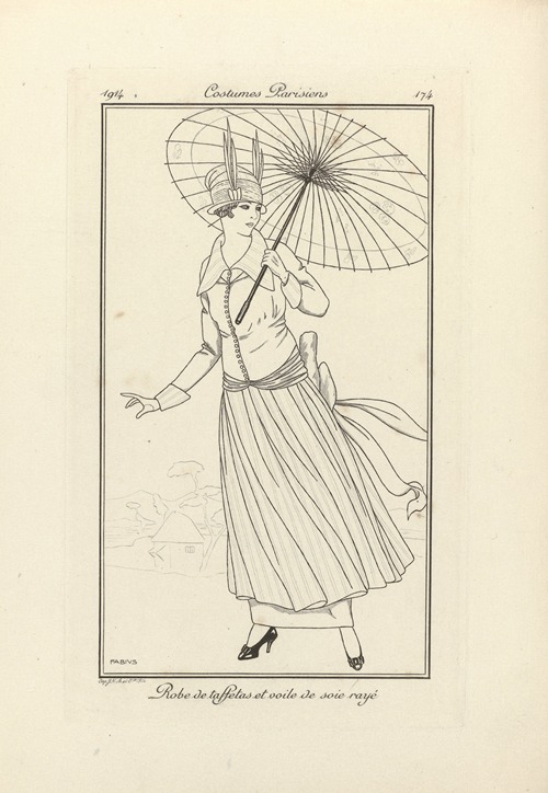 Journal des Dames et des Modes – Robe de taffetas et voile de soie rayé