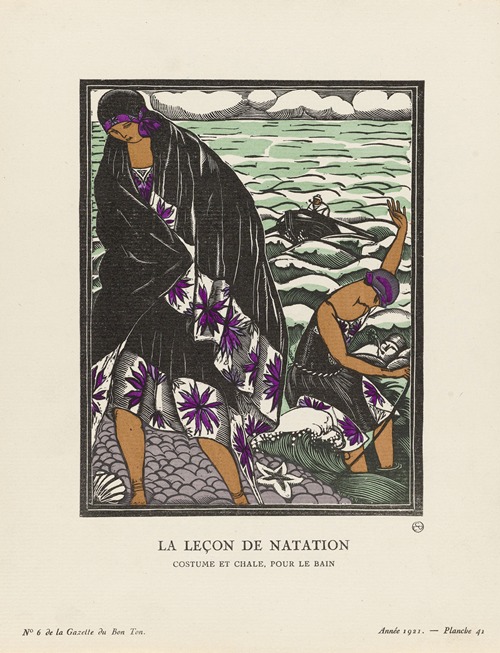 Gazette du Bon Ton – La leçon de natation Costume et chale, pour le bain
