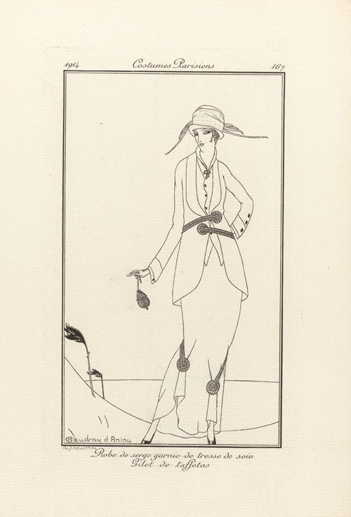 Journal des Dames et des Modes – Robe de serge garnie de tresse de soie Gilet de taffetas