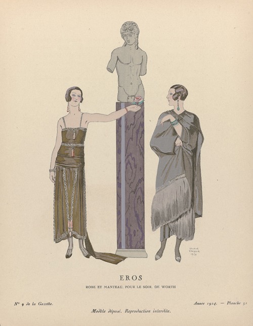 Gazette du Bon Ton – Eros. Robe et manteau pour le soir, de Worth