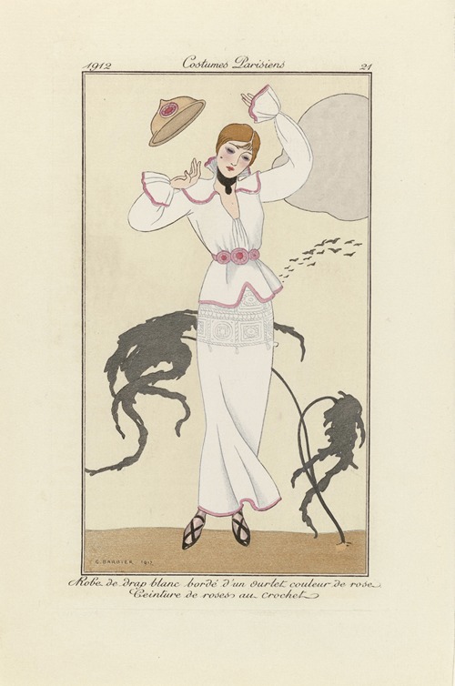 Journal des Dames et des Modes – Robe de promenade en Sarah à damiers et taffetas peint à la main