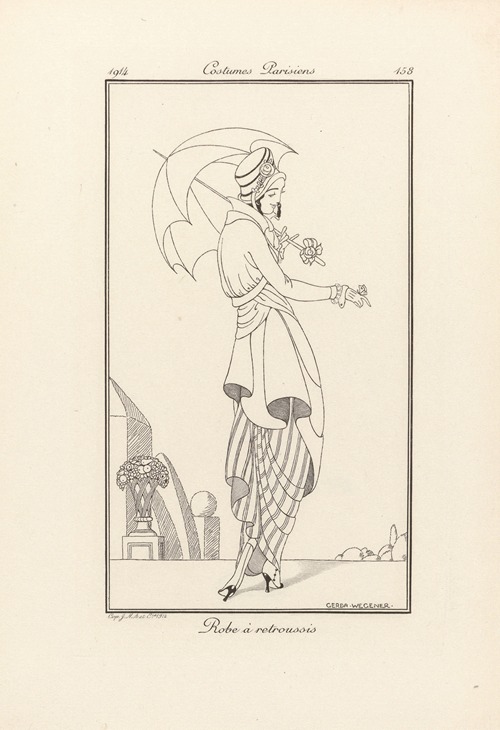 Journal des Dames et des Modes, Costumes Parisiens. No. 158 Robe à retroussis