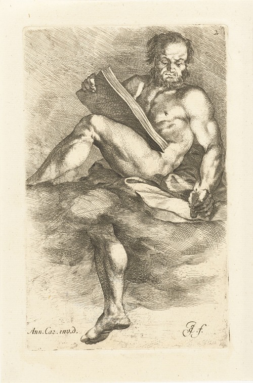 Nude man with book and candle
