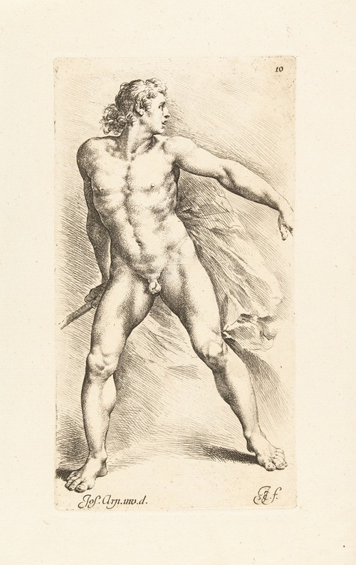 Nude man with a pike in his hand