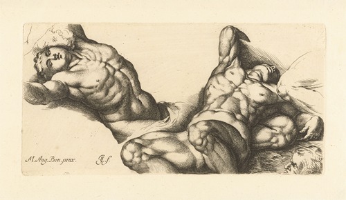 Two nude men lying on their backs