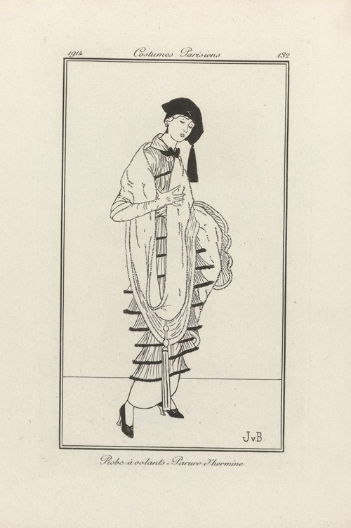 Journal des Dames et des Modes – Robe à volants – Parure d’hermine