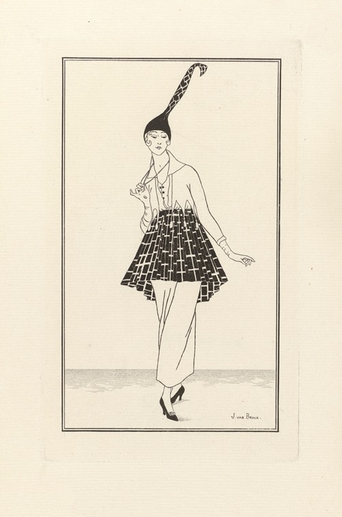 Journal des Dames et des Modes – Robe de serge bleue à volant écossais