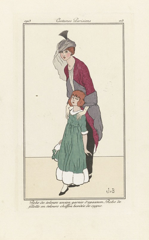 Journal des Dames et des Modes – Robe de velours ancien garnie d’opossum