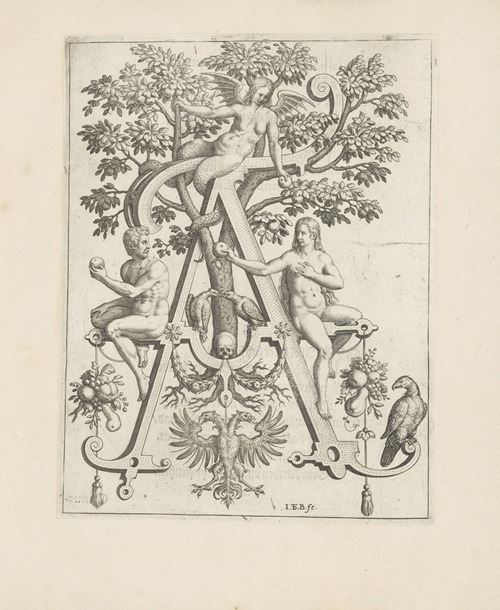 Letter A with Adam and Eve