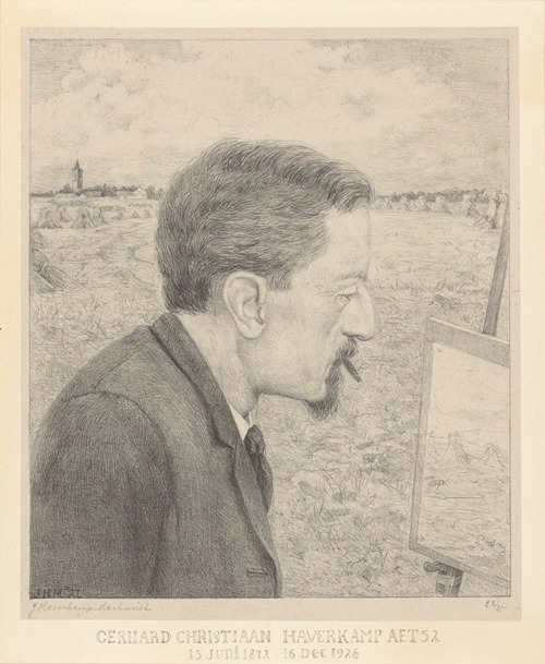 Portret van Gerrit Haverkamp bij schildersezel