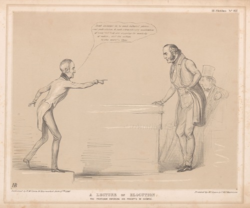 A lecture on elocution. The professor enforcing his precepts by example