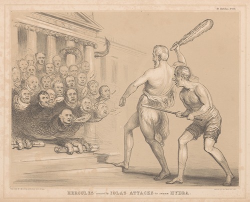 Hercules, assisted by Iolas attacks the (Indian) Hydra