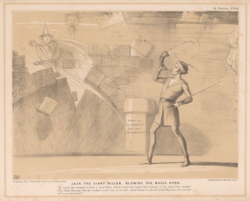 Jack the giant killer, blowing the magic horn