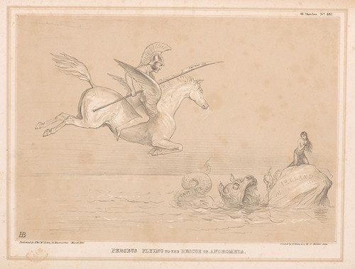 Perseus flying to the rescue of Andromeda
