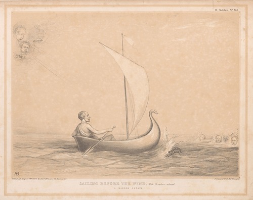 Sailing before the wind, With Breakers ahead. A narrow escape