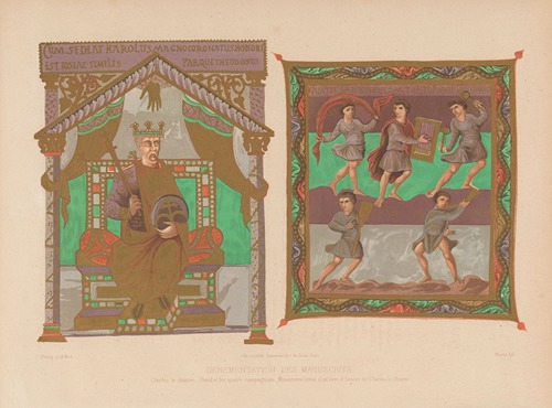 Charles le chauve, David et les quatre compagnons. Miniatures tirées d’un livre d’heures de Charles le chauve