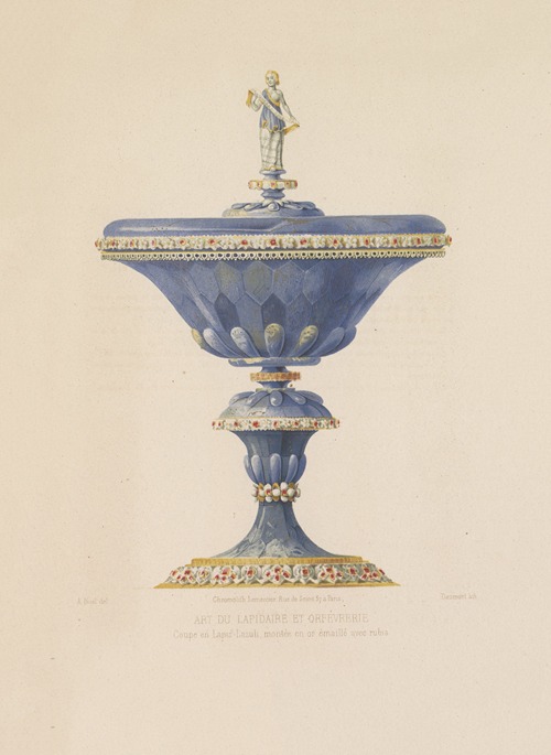 Coupe en Lapis-Lazuli, montée en or émaillé avec rubis