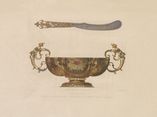 Coupe en or enrichie d’emaux – couteau manche en or decoré d’emaux et lamé d’argent