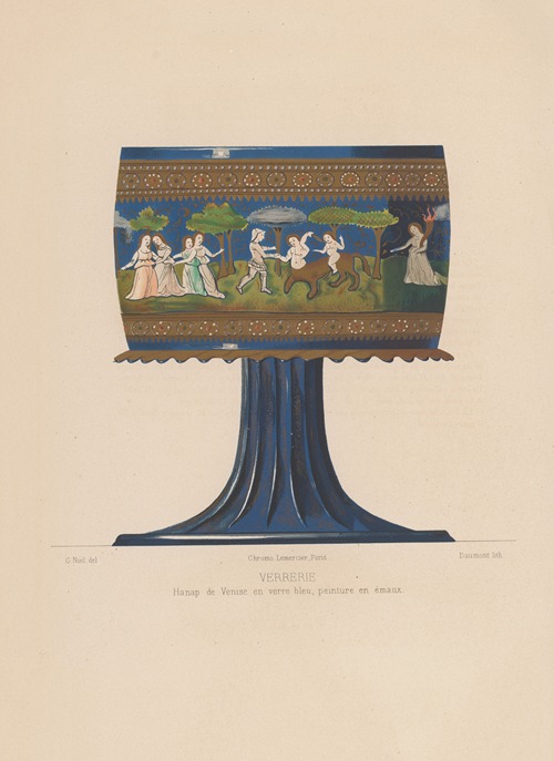 Hamap de Venise en verre bleu, peinture en émaux