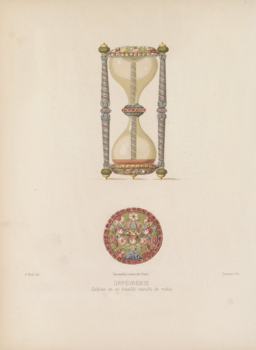 Sablier en or émaillé enrichi de rubis