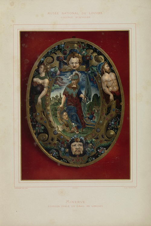 Minerve Écusson ovale en émail de Limoges 1555