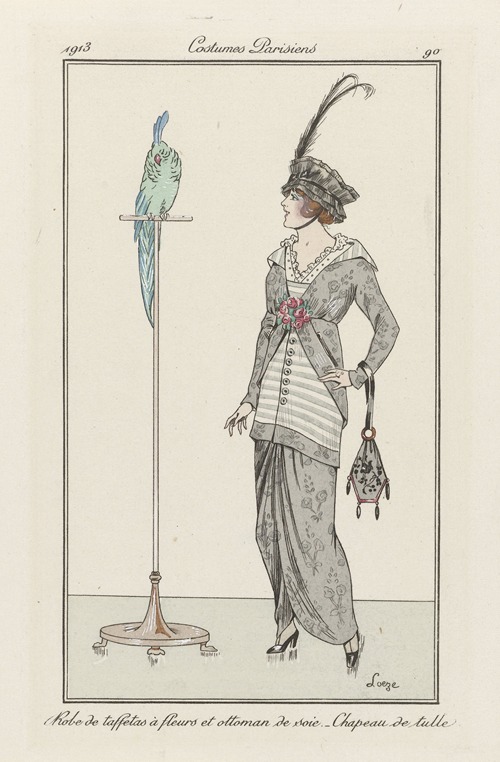 Journal des Dames et des Modes – Robe de taffetas à fleurs et ottoman de soie