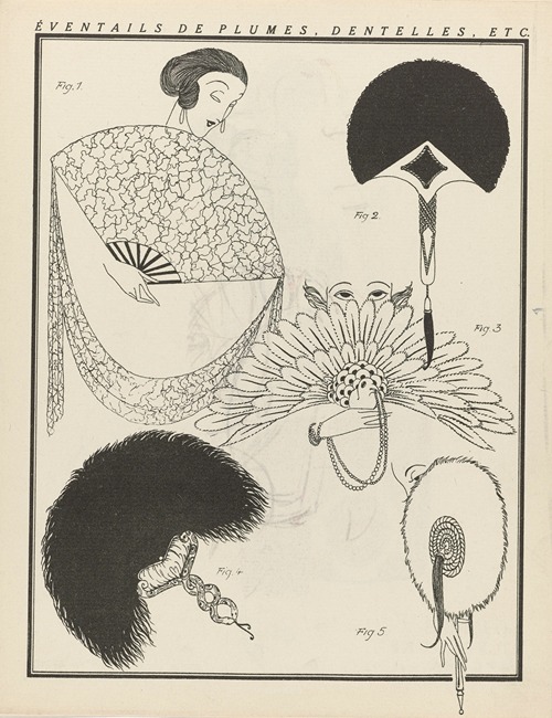 Éventails de plumes, dentelles, etc.