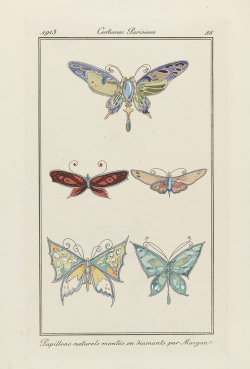 Journal des Dames et des Modes – Papillons naturels montés en diamants