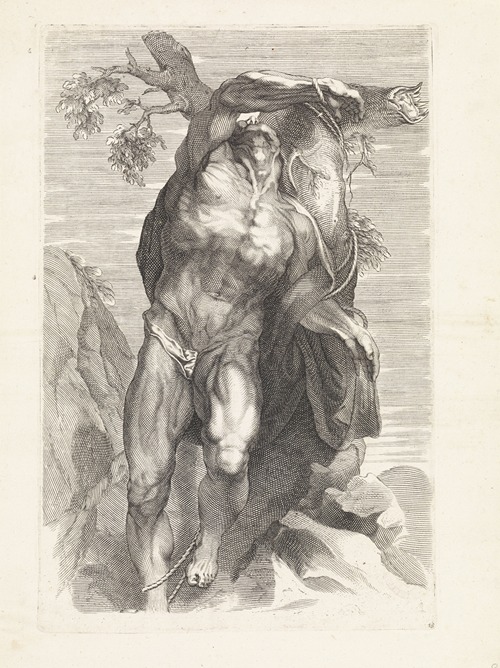 Anatomical study of a man tied to a tree