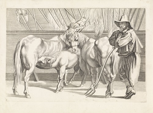 Stable with horses and groom