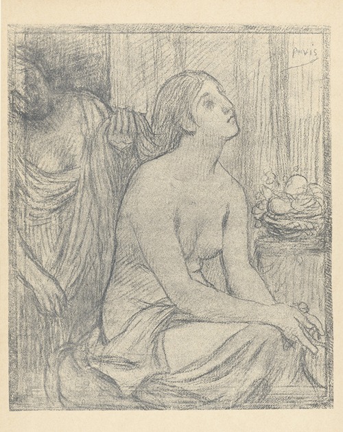 Half-nude seated woman