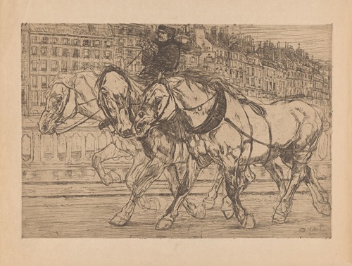 Three horses with rider Garcon d’Ecurie