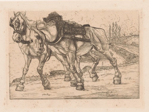 Twee jaagpaarden langs de Marne