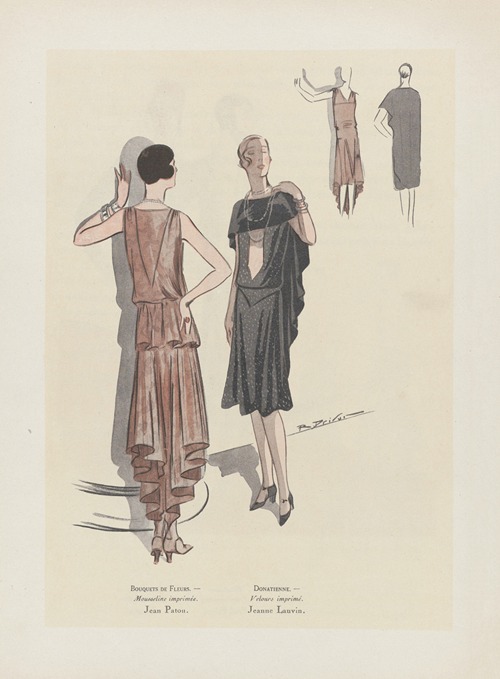 Art – Goût – Beauté – BOUQUETS DE FLEURS. -Mousseline imrpimée. Jean Patou. ; DONATIENNE. – Velours imprimé. Jeanne Lanvin